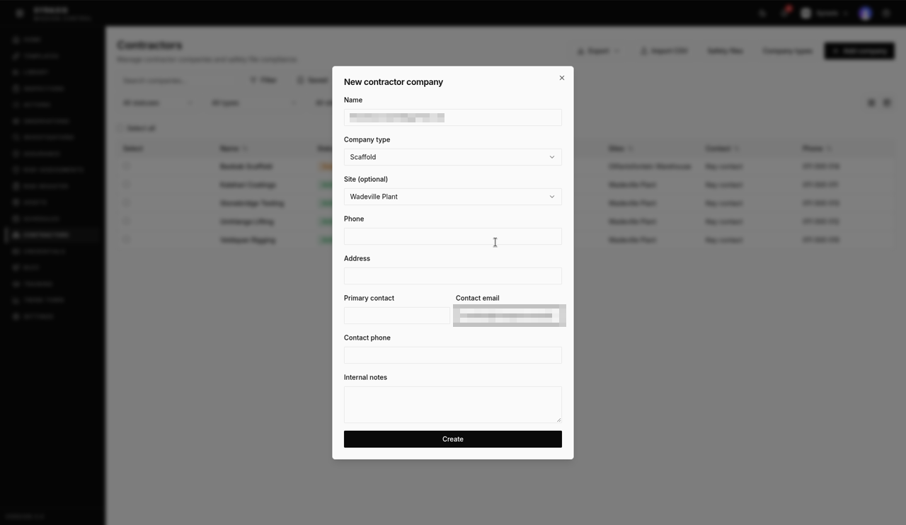 Add company dialog — Name and Company type highlighted