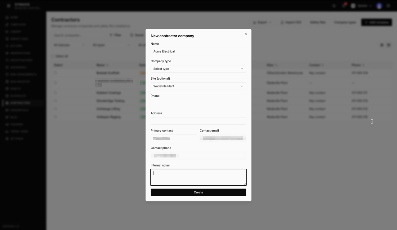 Add company dialog — Primary contact highlighted