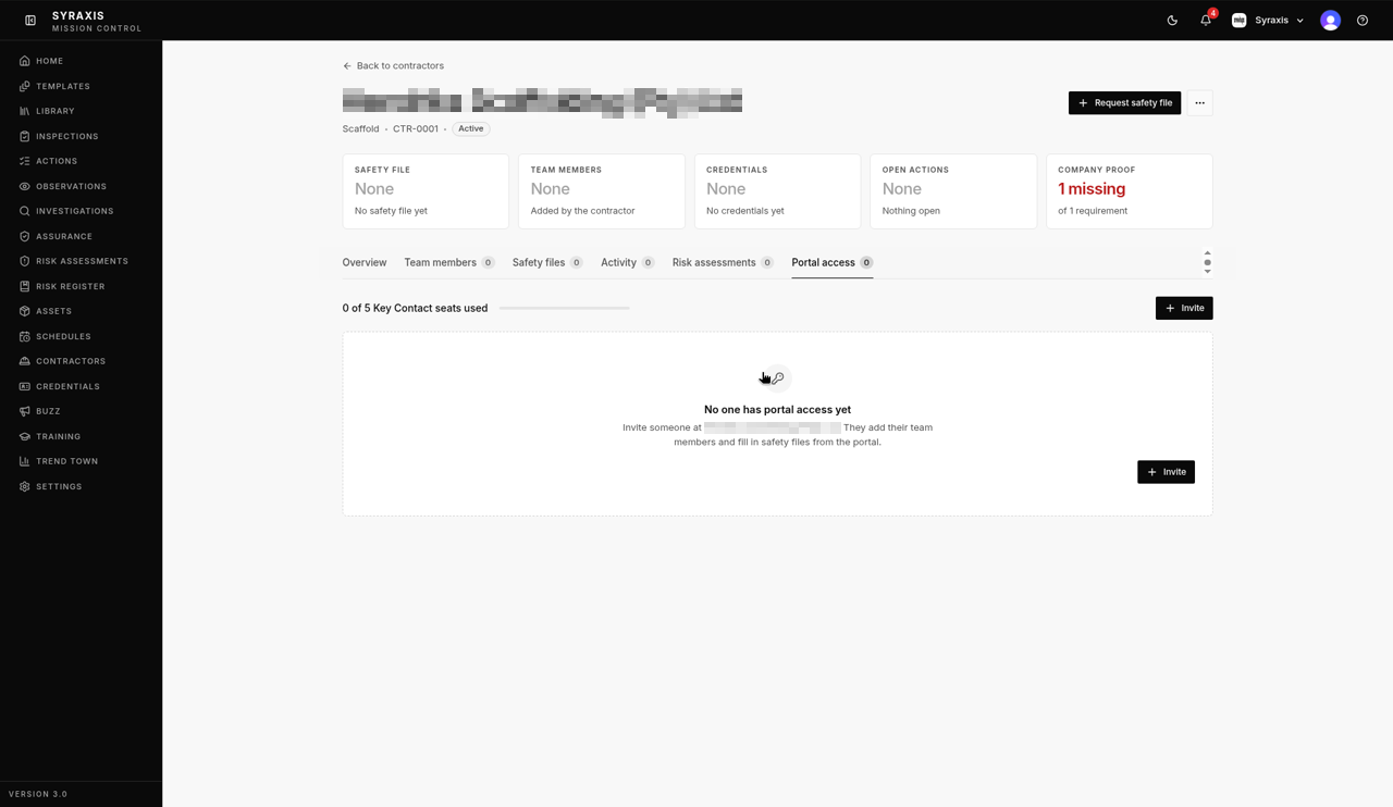 Contractors — company name in the list highlighted