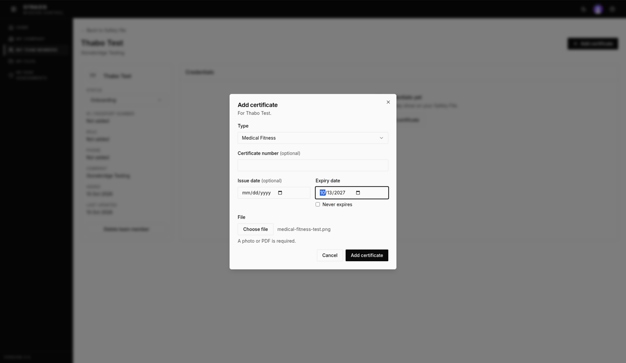Add certificate — Type highlighted