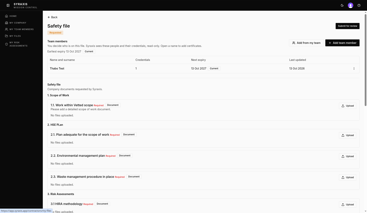 Safety file — Upload highlighted