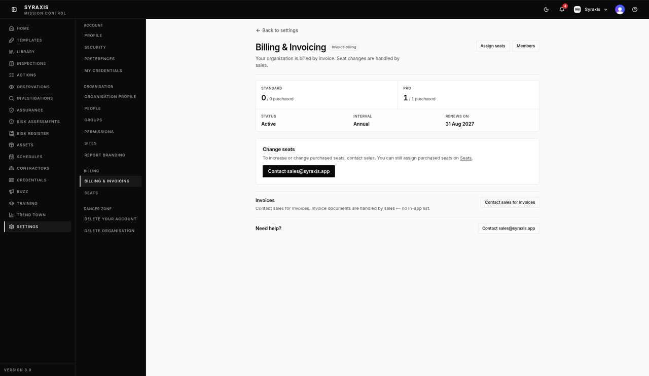 Billing & Invoicing — Billing & Invoicing page highlighted