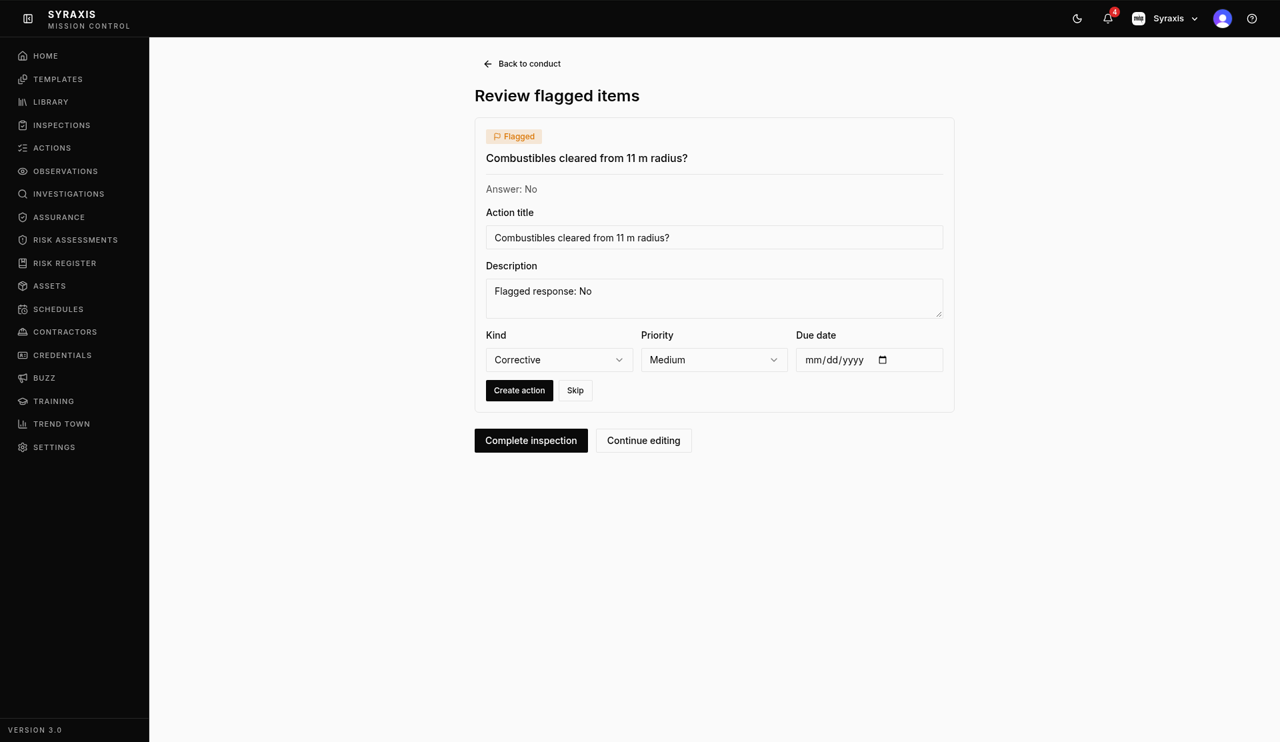 Review flagged items — Create action highlighted