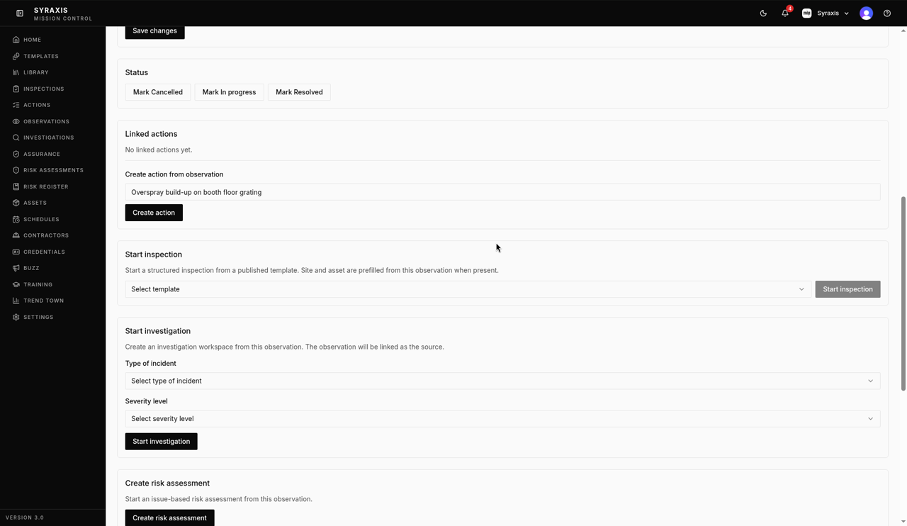 Observation — Linked actions highlighted